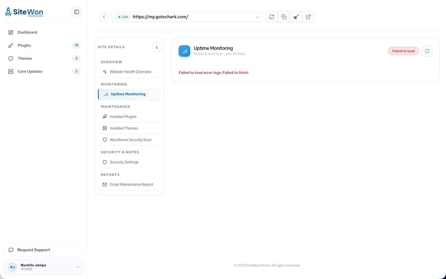SiteWon uptime monitoring dashboard preview