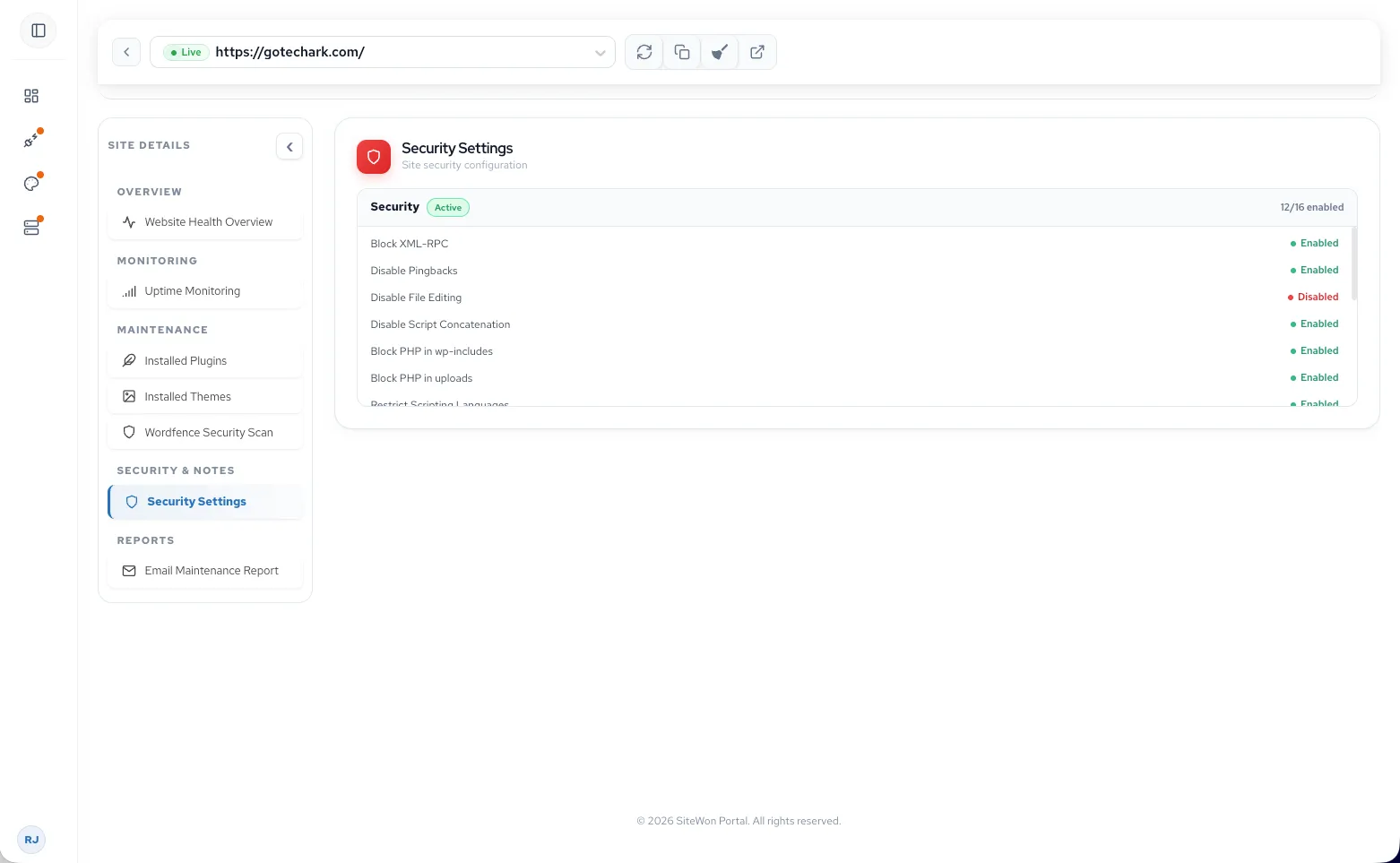 SiteWon security monitoring dashboard preview